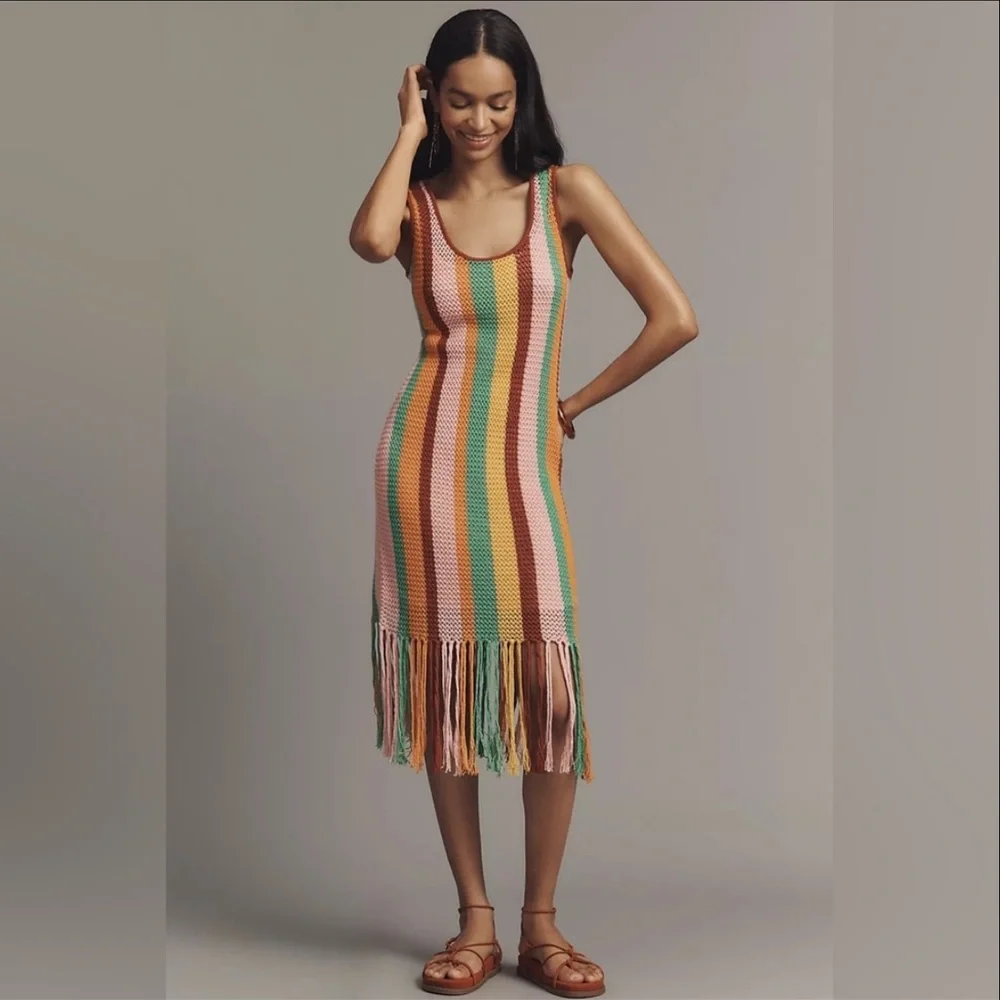 ✨NWT~FARM Rio x Anthropologie Striped Midi Dress✨ - Picture 9 of 11